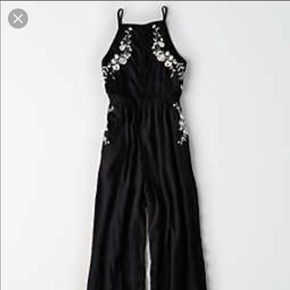 Black and white embroidered romper jumpsuit